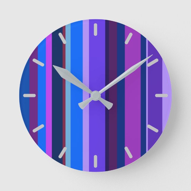 Blue and purple vertical stripes round clock (Front)