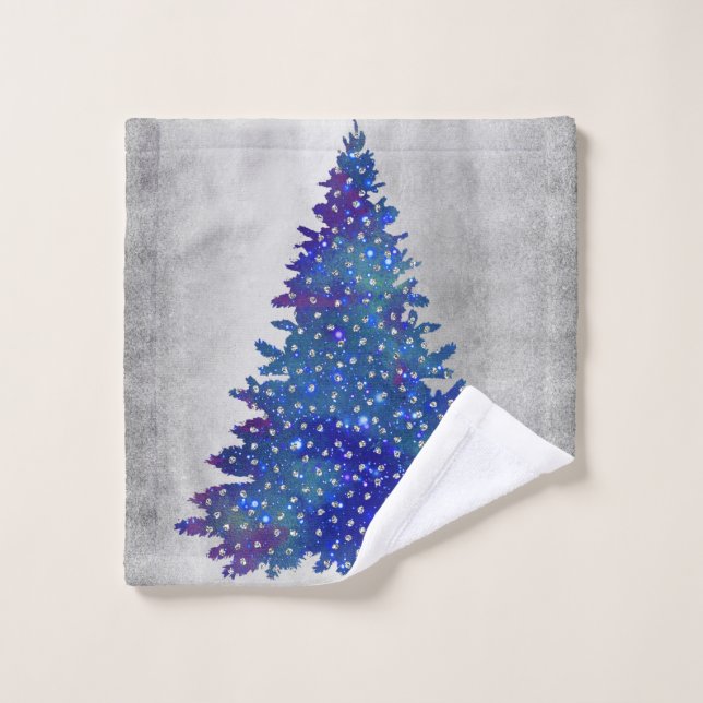 Blue and Purple watercolor christmas tree Bath Towel Set (Wash Cloth)