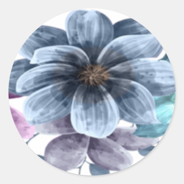 Blue And Purple Watercolor Floral Wedding Seal (Front)