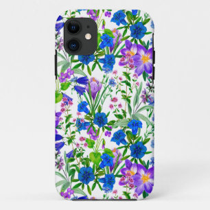 Blue and Purple Watercolor Garden Flowers   iPhone 11 Case