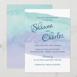 Blue and Purple Watercolor Wash Bridal Shower Invitation