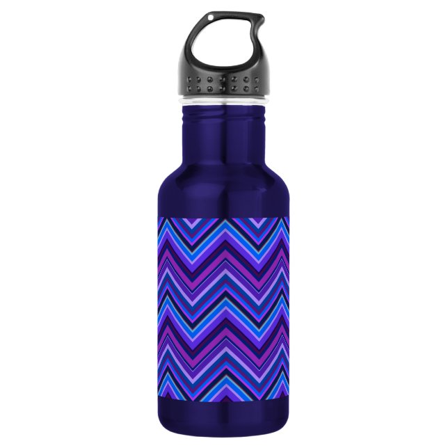 Blue and purple zigzag stripes 532 ml water bottle (Front)