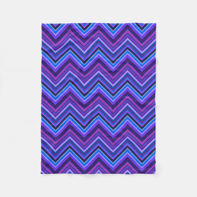 Blue and purple zigzag stripes fleece blanket (Front)