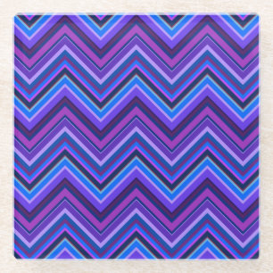 Blue and purple zigzag stripes glass coaster