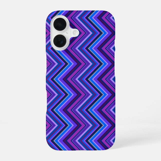 Blue and purple zigzag stripes iPhone 16 case (Back)