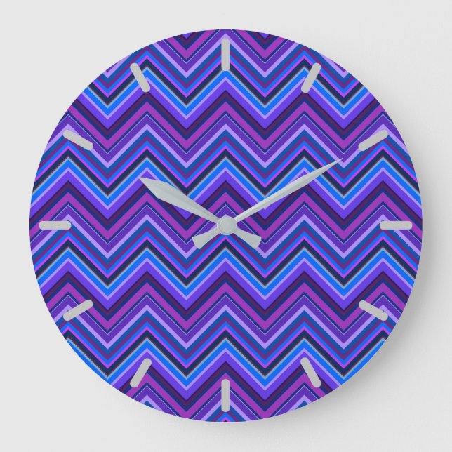 Blue and purple zigzag stripes large clock (Front)