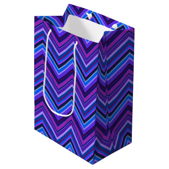 Blue and purple zigzag stripes medium gift bag (Front Angled)