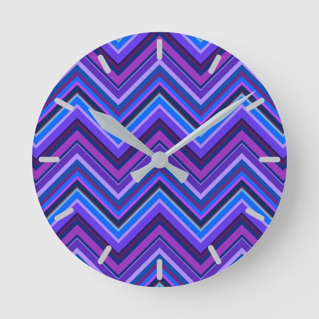 Blue and purple zigzag stripes round clock (Front)