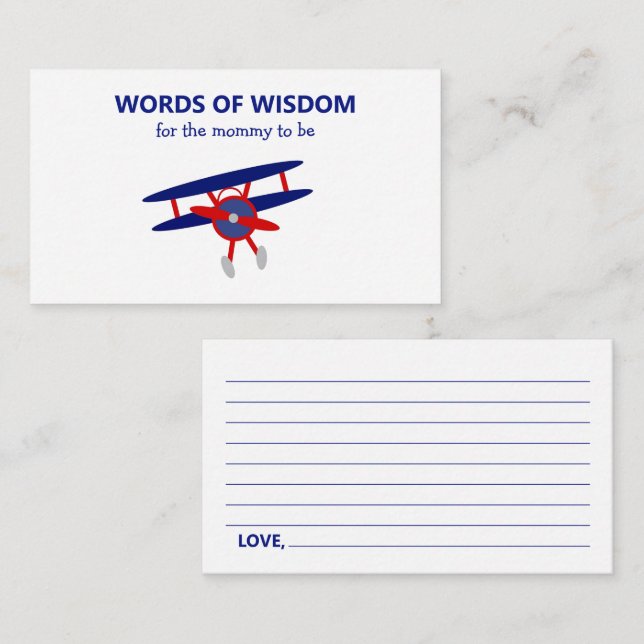 Blue and Red Airplane Words of Wisdom Baby Shower Enclosure Card (Front/Back)