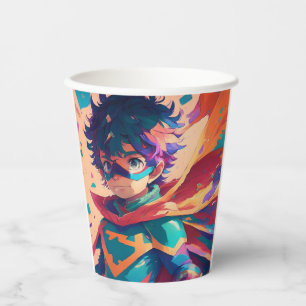 Blue and Red Anime Superhero Boy Birthday Party Paper Cups