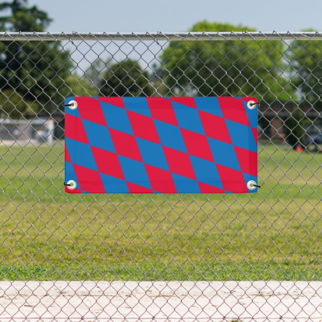Blue and Red Bavaria Diamond Flag Pattern Banner (Insitu)