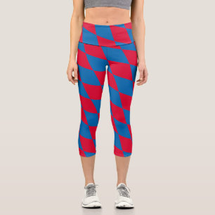 Blue and Red Bavaria Diamond Flag Pattern Capri Leggings