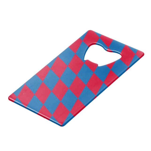 Blue and Red Bavaria Diamond Flag Pattern Credit Card Bottle Opener (Front Angled)