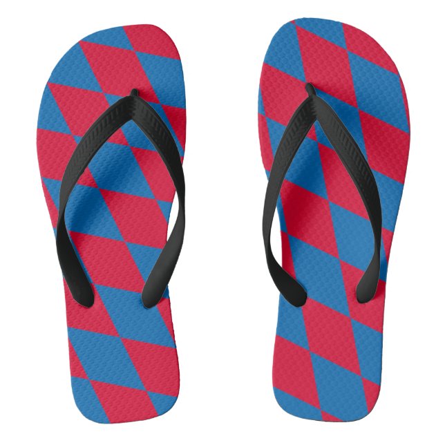 Blue and Red Bavaria Diamond Flag Pattern Flip Flops (Footbed)