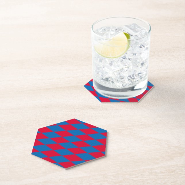 Blue and Red Bavaria Diamond Flag Pattern Paper Coaster (Insitu)