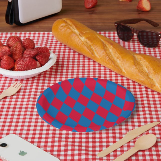 Blue and Red Bavaria Diamond Flag Pattern Paper Plate (Picnic)