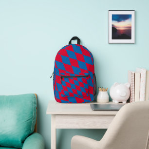 Blue and Red Bavaria Diamond Flag Pattern Printed Backpack