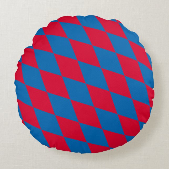 Blue and Red Bavaria Diamond Flag Pattern Round Pillow (Front)