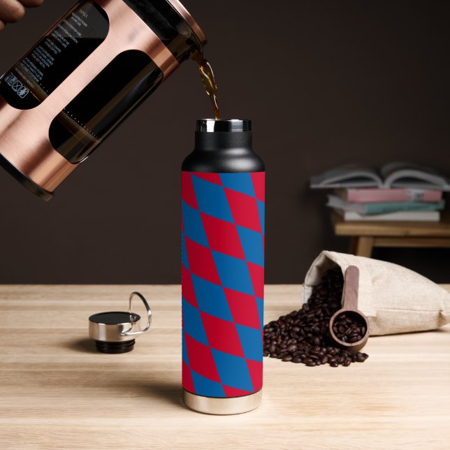 Blue and Red Bavaria Diamond Flag Pattern Water Bottle (Coffee)