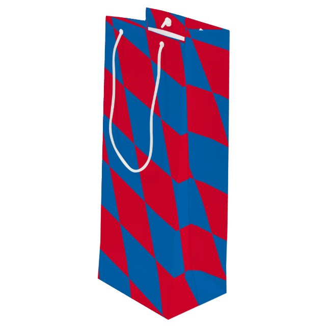 Blue and Red Bavaria Diamond Flag Pattern Wine Gift Bag (Back Angled)