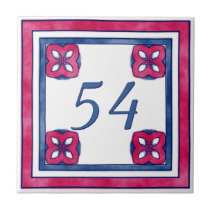 Blue and Red Big House Number Tile