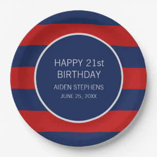 Blue and Red Birthday Party Paper Plate