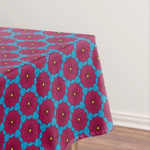 Blue and red boho pattern mandala style tablecloth