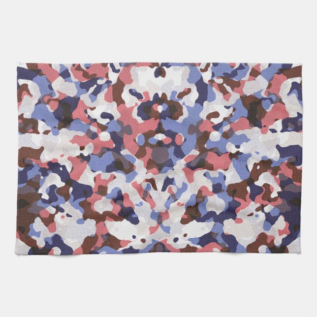 Blue and red camouflage pattern kitchen towel (Horizontal)