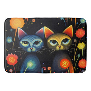 Blue and red cats bath mat