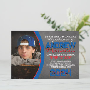 Blue and Red Chalkboard Graduation Announcement