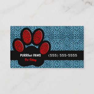 Blue and Red Cheetah Print Custom Paw Pet Sitter Business Card