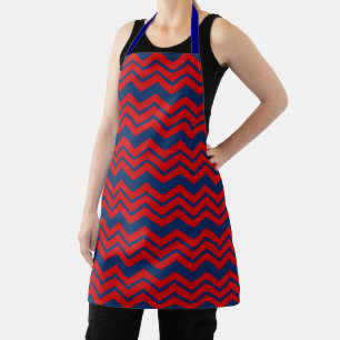 Blue and Red Chevron Pattern Design Apron