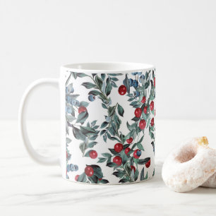 Blue and Red Christmas Berries Pattern Coffee Mug