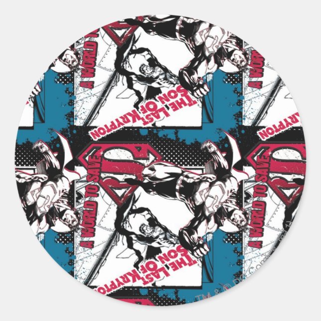 Blue and Red Collage Classic Round Sticker (Front)