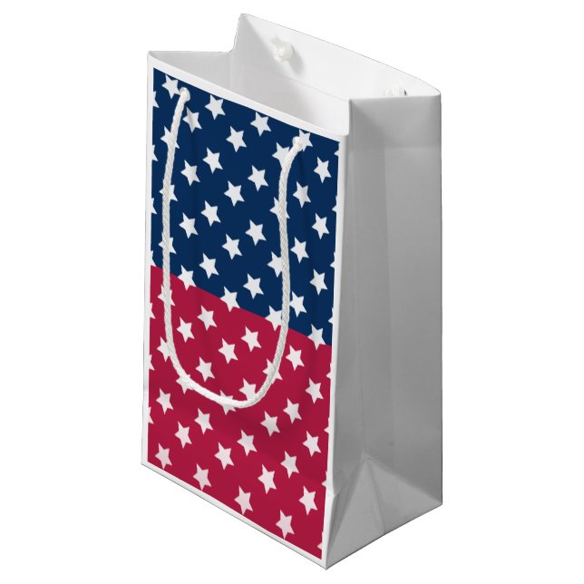 Blue And Red Colour Block With White Stars Small Gift Bag (Front Angled)