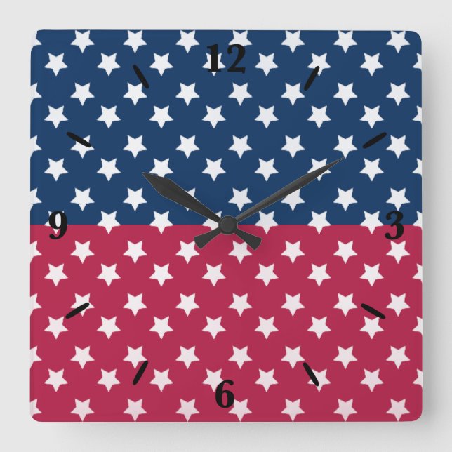Blue And Red Colour Block With White Stars Square Wall Clock (Front)