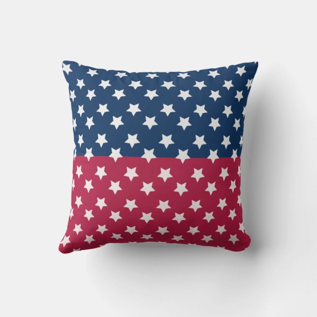 Blue And Red Colour Block With White Stars Throw Pillow (Back)