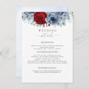 Blue and Red Coloured Flowers Wedding Information Enclosure Card