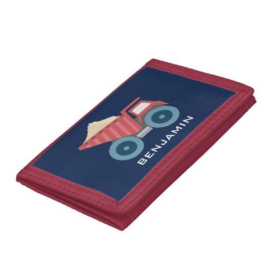 Blue and Red Construction Truck Kids Tri-fold Wallet