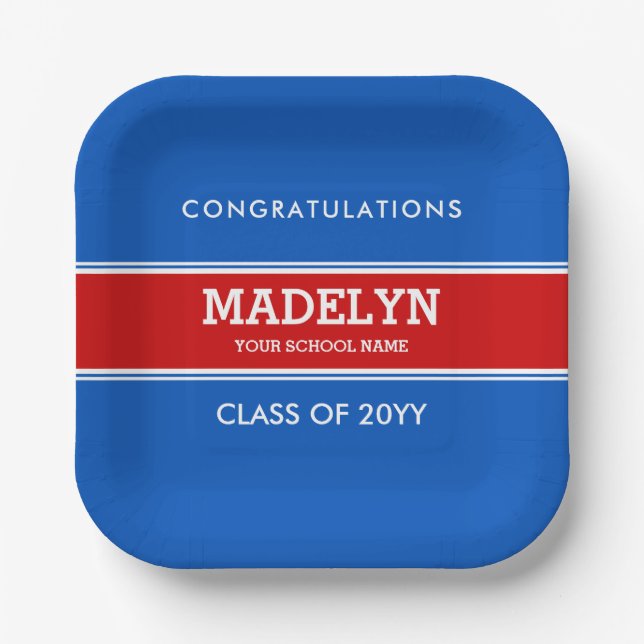 Blue and Red Custom Graduation Paper Plate (Front)