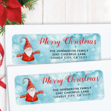 Blue and Red Cute Gnome Christmas Address