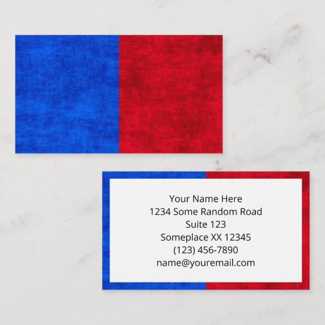Blue and Red Distressed Two-Tone Pattern Business Card (Front/Back)