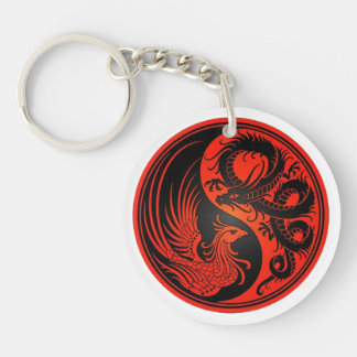 Blue and Red Dragon with Phoenix Keychain