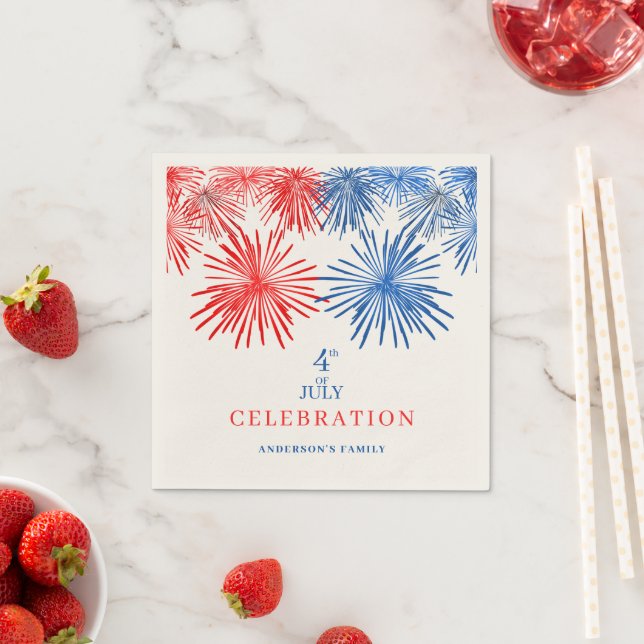 Blue And Red Fireworks Napkin (Insitu)