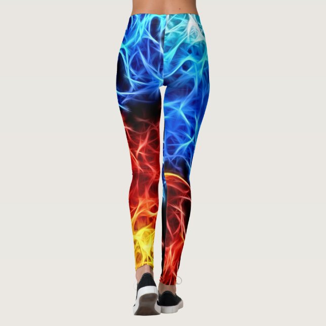 Blue and red flames, electric, electrified pattern leggings (Back)