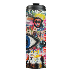 Blue and red floral textile thermal tumbler