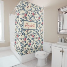 Blue and Red Floral Toile de Jouy and Birds