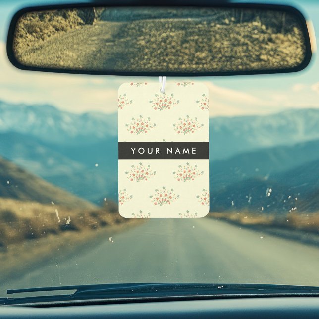 Blue and Red Flowers, Black, Your Name Air Freshener (Creator Uploaded)