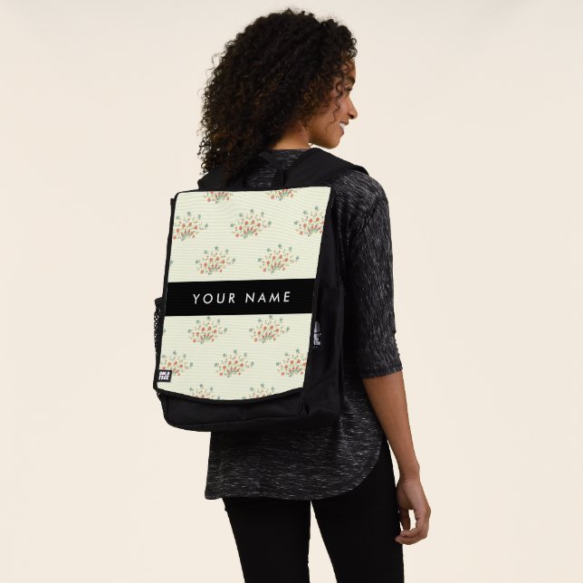 Blue and Red Flowers, Black, Your Name Backpack (Worn)