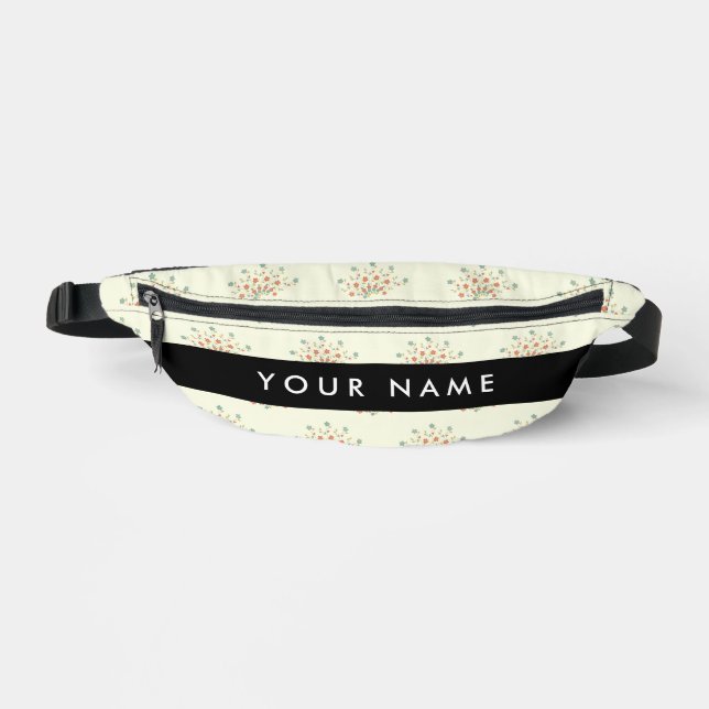 Blue and Red Flowers, Black, Your Name Fanny Pack (Front)